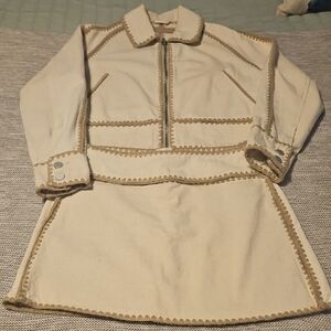 New Without Tags - Cream Two-Piece Skirt Set with Scalloped Trim - Size Small